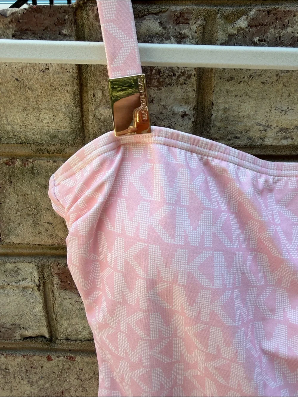 Michael Kors Pink MK Logo Square Neck One Piece Swimsuit Size 10 NWOT